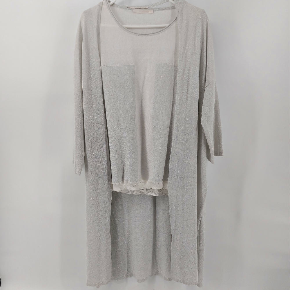 Bianca Lancia 2 piece cardigan set with silver lame color block detail